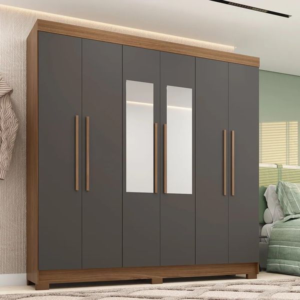Guarda-Roupa Casal 6 Portas 2 Gavetas Estilo MM Horácio | Jatoba/Grafitte