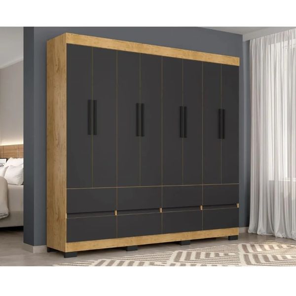 Guarda-Roupa Casal 8 Portas 8 Gavetas Araplac Esmeralda | Freijo/Carbono