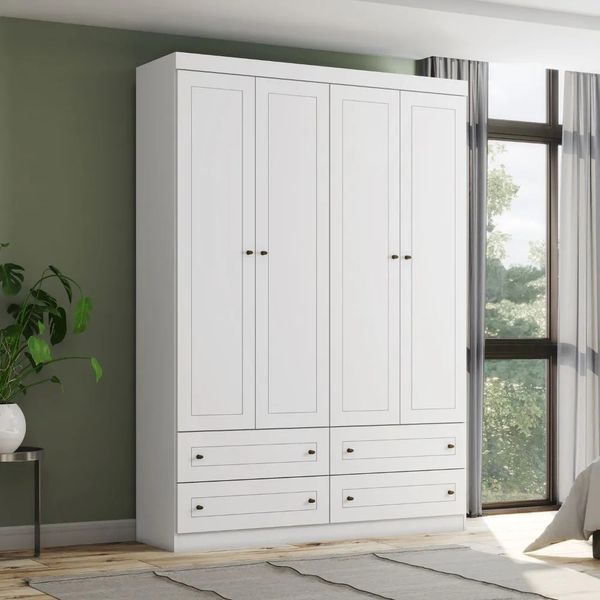 Guarda-Roupa 4 Portas 4 Gavetas Henn Americano Guarda-Roupa Casal 4 Portas 4 Gavetas Henn Americano | Branco