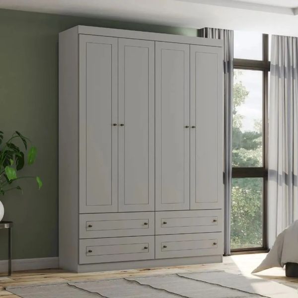 Guarda-Roupa 4 Portas 4 Gavetas Henn Americano Guarda-Roupa Casal 4 Portas 4 Gavetas Henn Americano | Cinza