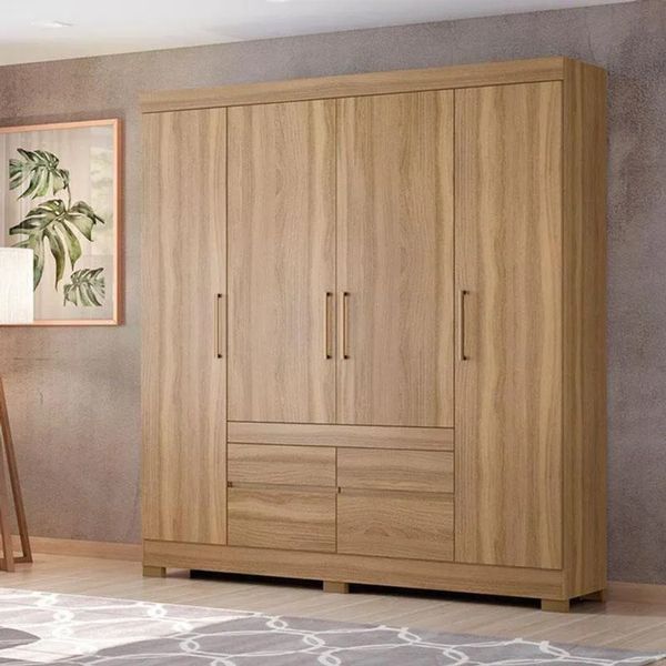 Guarda-Roupa Casal 4 Portas 4 Gavetas Demobile Bilbao | Amendoa Touch
