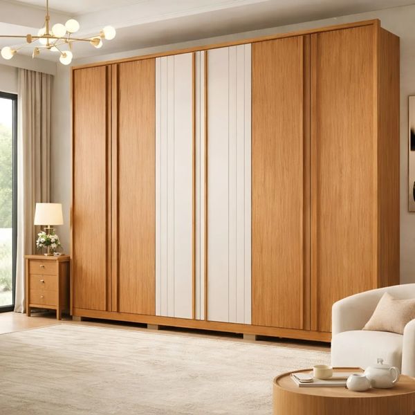 Guarda-Roupa Casal 6 Portas 4 Gavetas Caemmun Mozart | Freijo/Off White