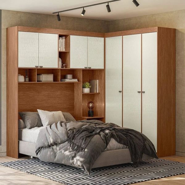 Guarda-Roupa Casal Canto 7 Portas 4 Gavetas Santos Andira Lugano | Jatoba/Areia