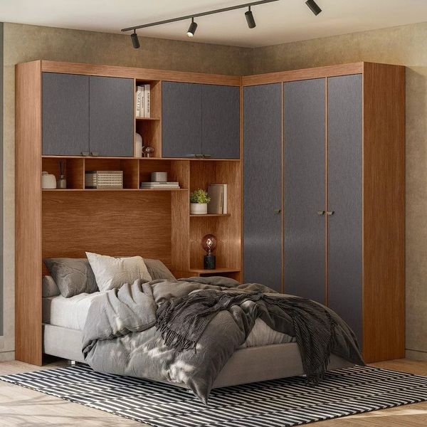 Guarda-Roupa Casal Canto 7 Portas 4 Gavetas Santos Andira Lugano | Jatoba/Grafitte