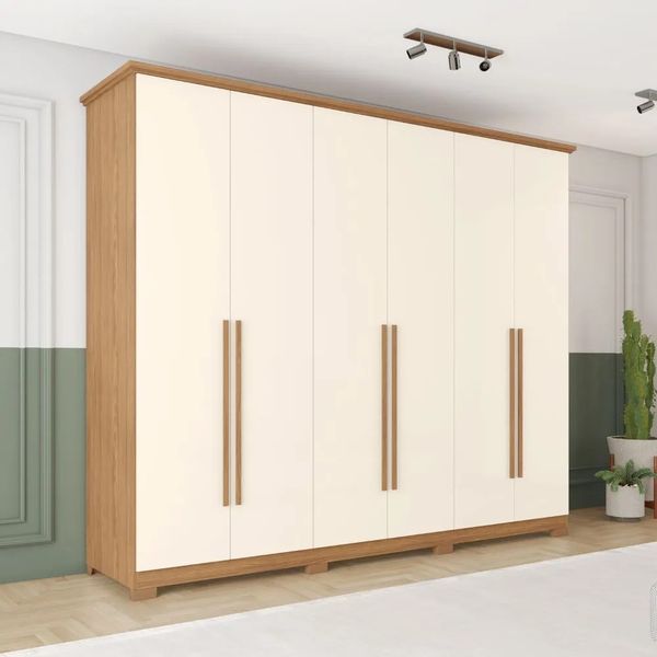 Guarda-Roupa Casal 6 Portas 6 Gavetas Henn Leblon | Nature/Off White