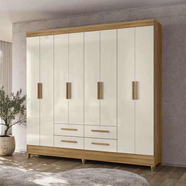 Guarda-Roupa Casal 8 Portas 4 Gavetas Moval Florida | Freijo/Off White