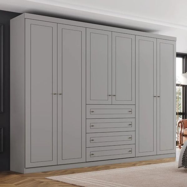 Guarda-Roupa Casal 6 Portas 4 Gavetas Henn Americano | Cinza