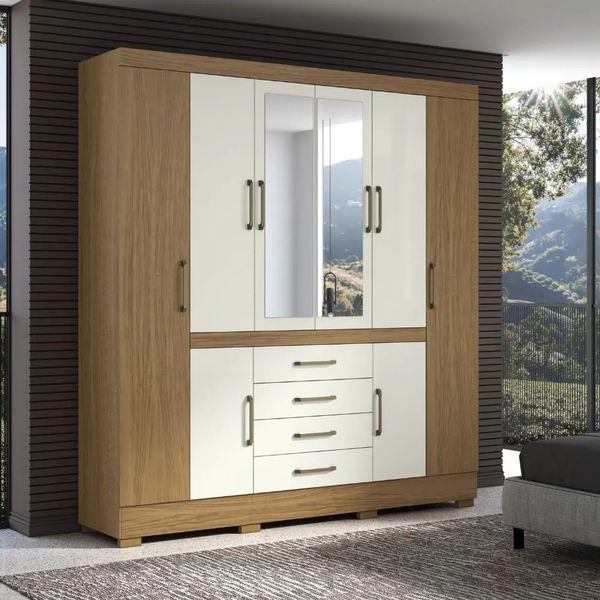 Guarda-Roupa Casal 8 Portas 4 Gavetas Aramoveis Napoli | Atacama/Off White