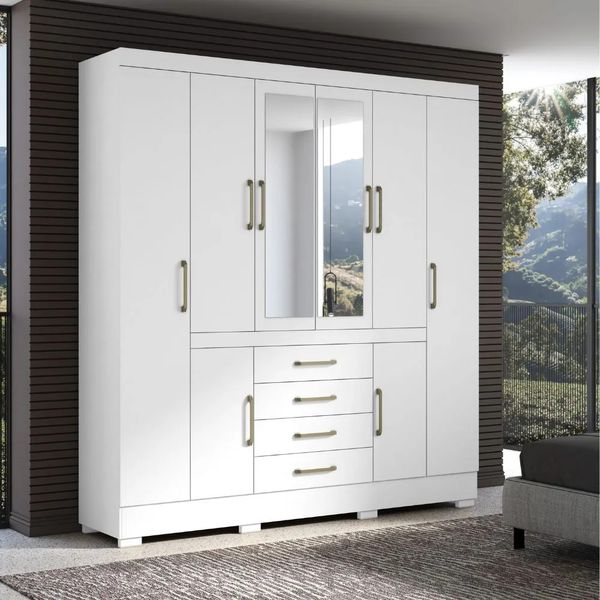 Guarda-Roupa Casal 8 Portas 4 Gavetas Aramoveis Napoli | Branco