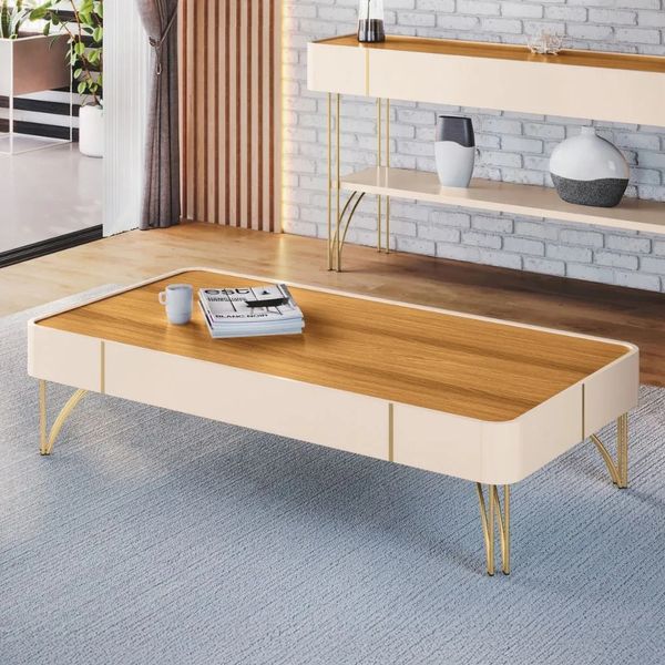Mesa de Centro 132 cm Hb móveis Cadenza | Off White/Cinamomo