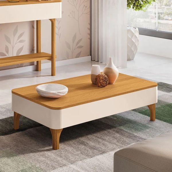 Mesa de Centro 100 cm HB Móveis Liz | Off White/Cinamomo