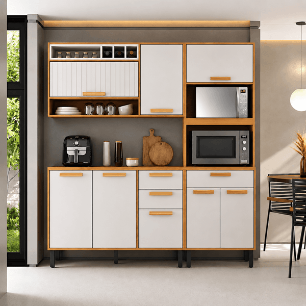 Cozinha Modulada 3 Peças 5 Portas 2 Gavetas com Tampo Itatiaia Napoles | Cinamomo/Off White