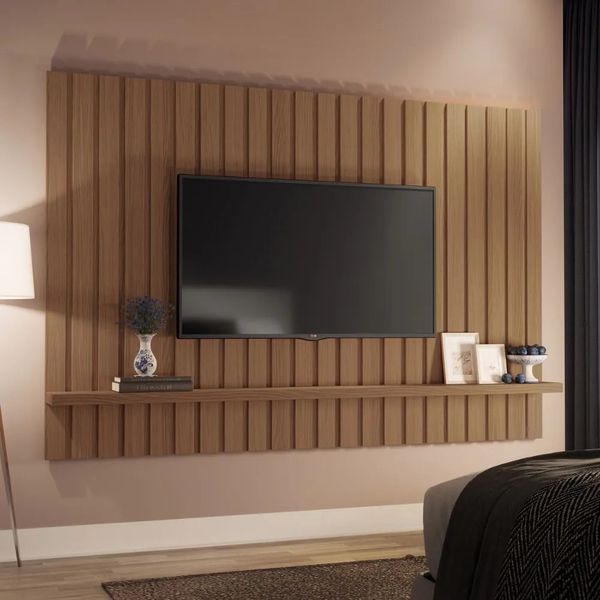 Painel para TV até 70'' Ripado Suspenso 200cm HB Móveis Link | Castanho