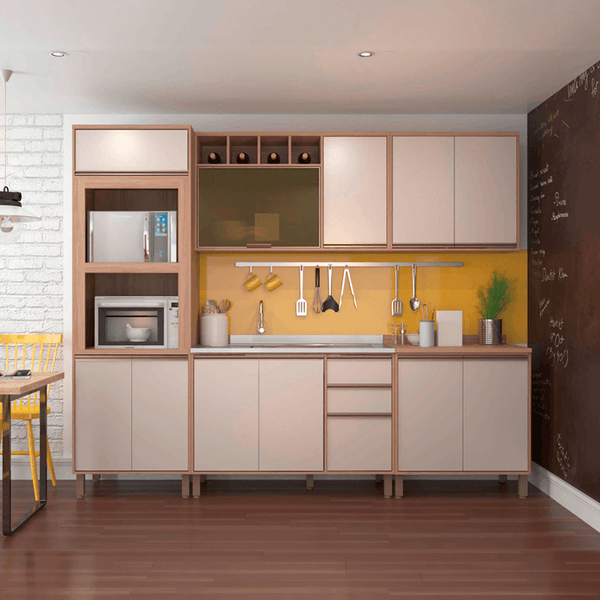 Cozinha Completa 5 Peças 11 Portas 3 Gavetas com Tampo Luciane Yara | Vanilla/Grafite