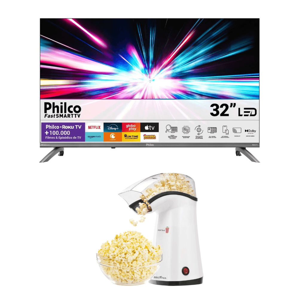 Smart TV 32" Philco Roku P32CRB mais Pipoqueira Elétrica Britânia 1200W