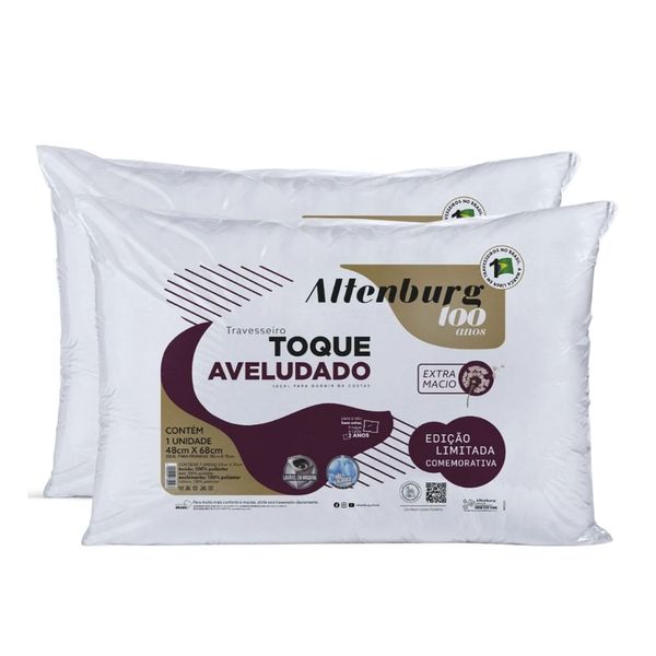 Kit 2 Travesseiros Altenburg Toque Aveludado 48x68cm Kit com 2 Travesseiros Altenburg Toque Aveludado 48x68cm Conforto e Maciez