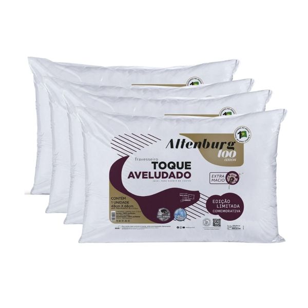 Kit 4 Travesseiros Altenburg Toque Aveludado 48x68cm Kit 4 Travesseiros Altenburg Toque Aveludado 48x68 Macios e Confortáveis