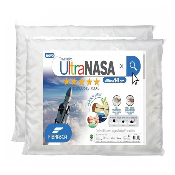 Kit 2 Travesseiros Fibrasca Ultra Nasa 100% Poliéster Kit com 2 Travesseiros Fibrasca Ultra Nasa 100% Poliéster