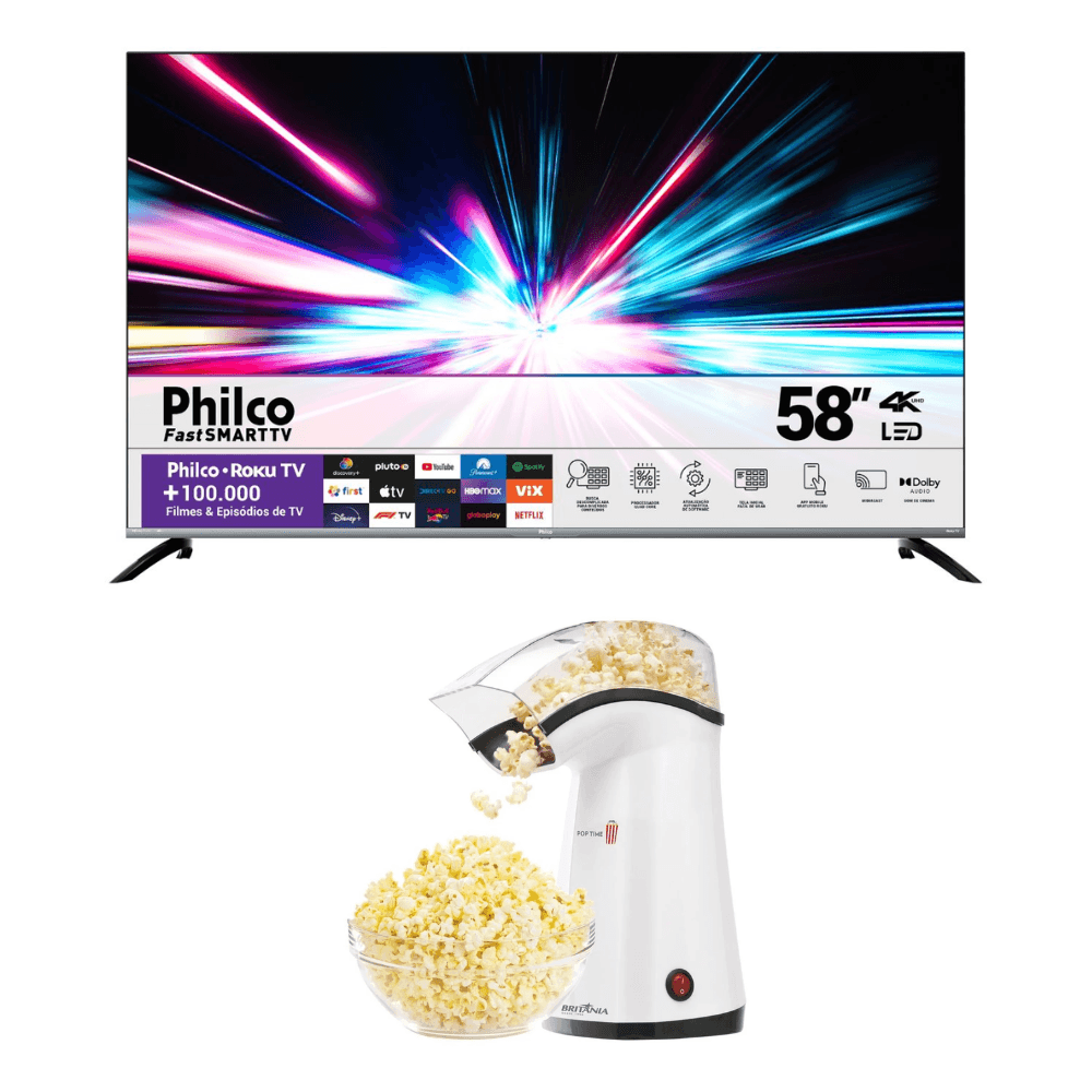 Smart TV Philco 58" 4K P58CRA mais Pipoqueira Elétrica Britânia 1200W