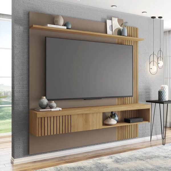 Painel para TV até 65'' Ripado Suspenso 180cm Caemmun Jade | Buriti/Fendi