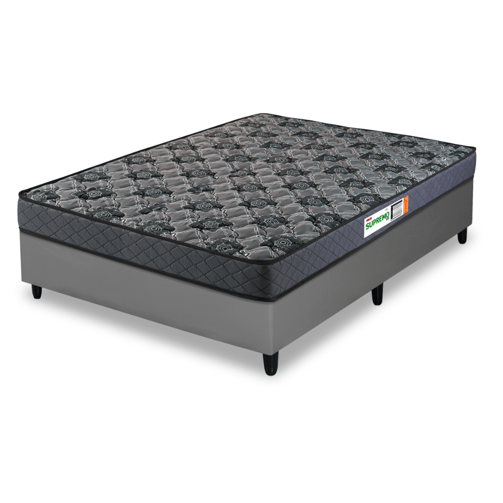 Conjunto Base Box Casal Prince Sued com Colchão Supremo Hellen 138x188x38