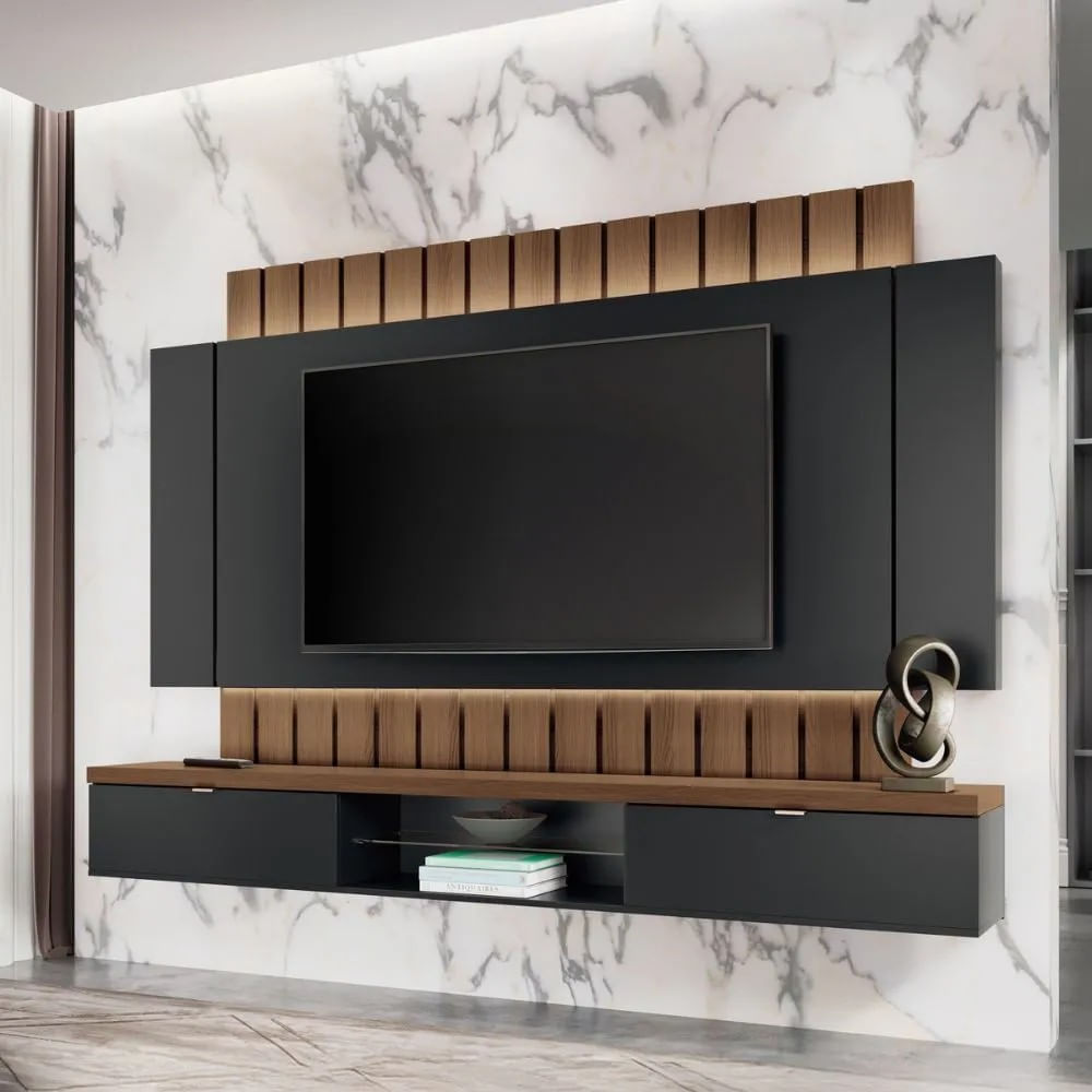 Painel para TV até 70'' Suspenso Ripado com LED 219cm HB Móveis Ilusion