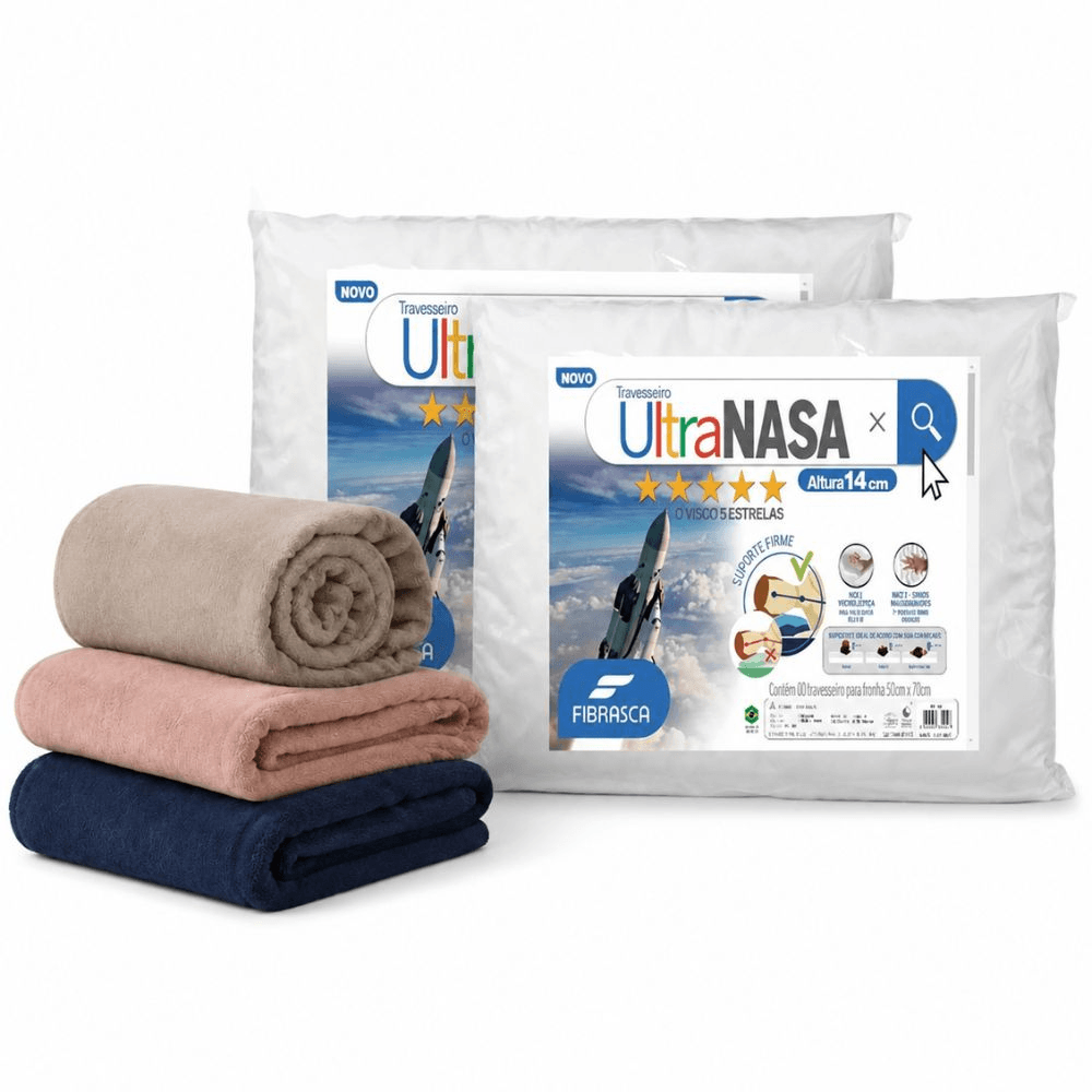 Conjunto Manta Casal Corttex Microfibra e Dois Travesseiros Fibrasca Ultra Nasa