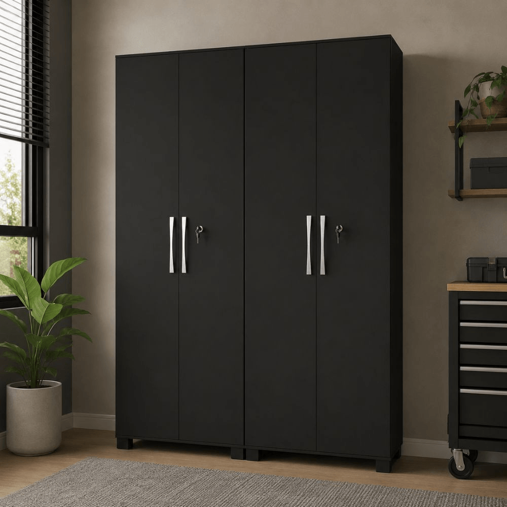 Conjunto Dois Armários Multiuso 4 Portas 8 Prateleiras com Chave Notavel 61cm