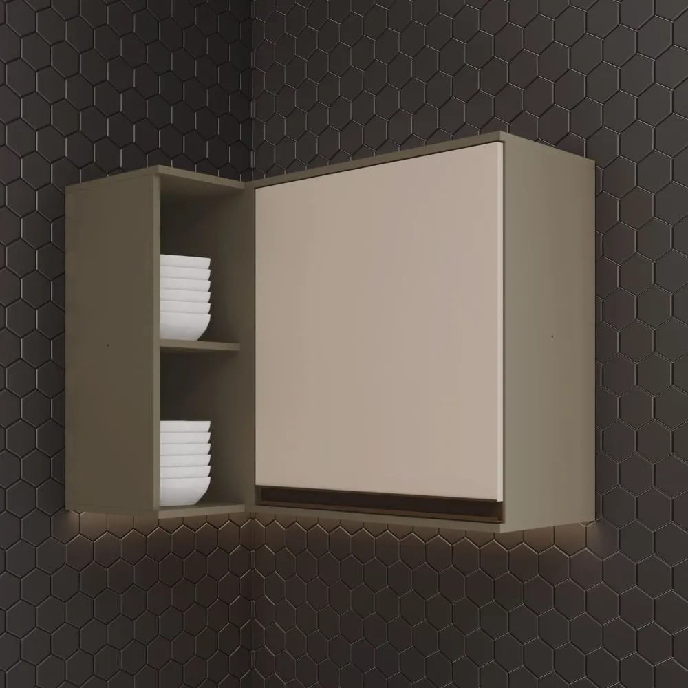 Armário Aéreo Canto 94,5cm 1 Porta com Nicho Henn Connect