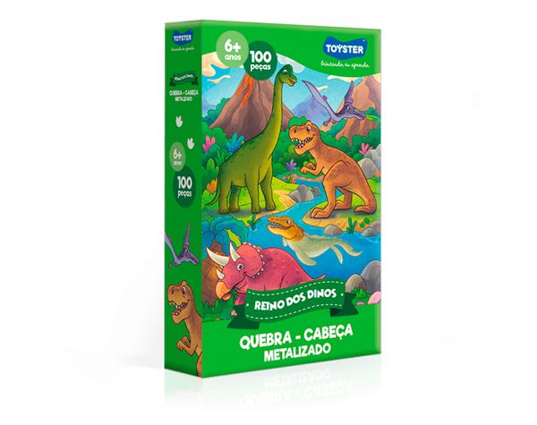 Quebra Cabeça Metalizado Reino Dos Dinos 100 Peças Toyster 002720