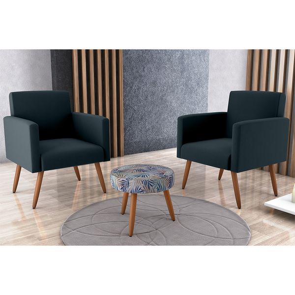 Conjunto Com 2 Poltronas e 1 Puff Dallas Matrix | Petroleo/Floral