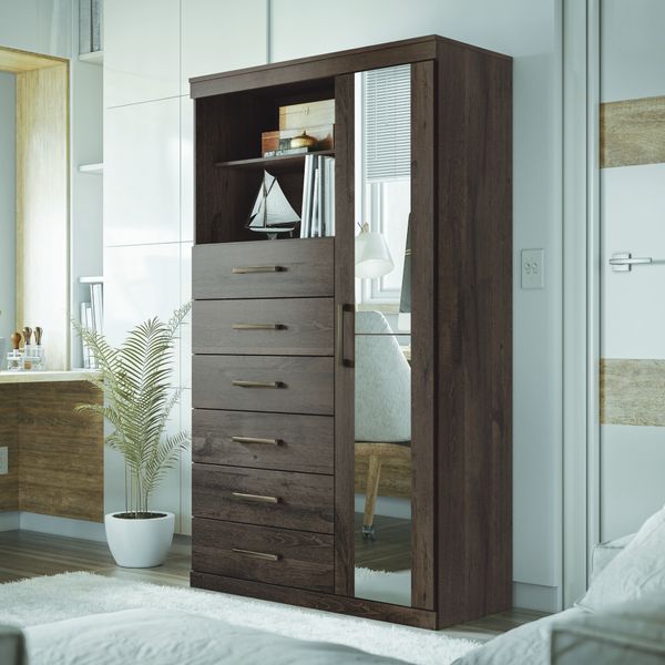 Cômoda Multiuso 1 Porta 6 Gavetas com Espelho Marabá Santos Andirá | Ébano