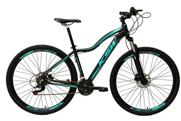 Bicicleta Aro 29 Feminina Ksw Mwza Alumínio 24v Garfo Suspensão - Preto/Azul - Tamanho:15