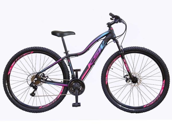 Bicicleta Aro 29 Feminina Ksw Mwza Alumínio 24v Garfo Suspensão - Preto/Pink/Azul - Tamanho:17