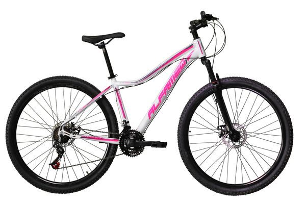 Bicicleta Aro 29 Feminina Alfameq Pandora Alumínio 21v Garfo Suspensão - Branco/Rosa - Tamanho:17