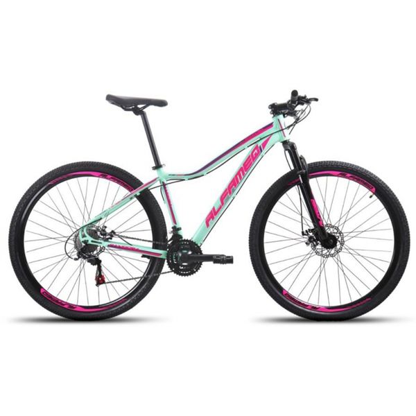Bicicleta Aro 29 Feminina Alfameq Pandora Alumínio 21v Garfo Suspensão - Verde/Rosa - Tamanho:15