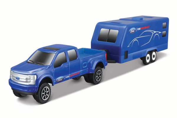 Miniatura Heartland Haulers 1/64 Fresh Metal Ford Super Duty Azul E Trailer Ford Racing Azul Maisto 12328