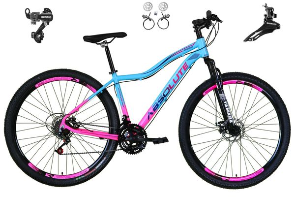 Bicicleta 29 Feminina Absolute Hera Câmbios Shimano 24v Freios Hidráulicos - Azul/Rosa - Tam:17
