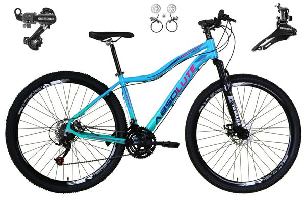 Bicicleta 29 Feminina Absolute Hera Câmbios Shimano 24v Freios Hidráulicos - Azul/Verde - Tam:15