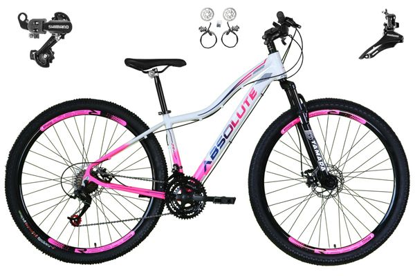 Bicicleta 29 Feminina Absolute Hera Câmbios Shimano 24v Freios Hidráulicos - Branco/Rosa - Tam:15