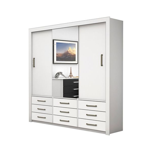 Guarda Roupa Anjos Plus 3 Portas 9 Gavetas Carioca Móveis Branco