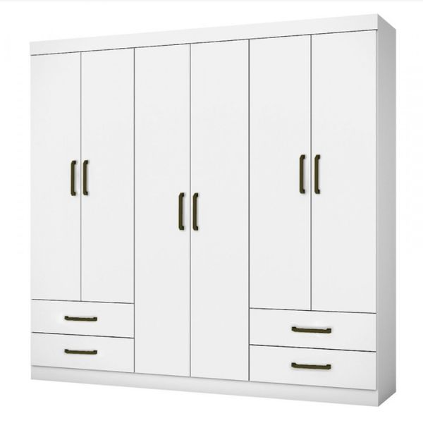 Guarda Roupa Casal Lu 6 Portas 4 Gavetas Carioca Móveis Branco