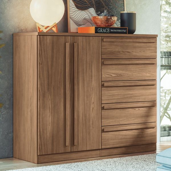 Cômoda 2 Portas 5 Gavetas Málaga Gold Santos Andirá | Jatoba (S/V)