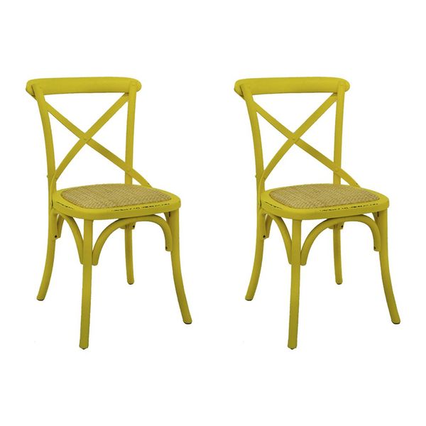 Kit 2 Cadeiras Decorativas Sala De Jantar Cozinha Danna Rattan Natural Amarela G56 - Gran Belo