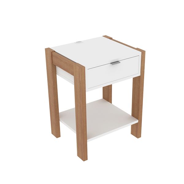 Mesa de Cabeçeira para Quarto Decorativa AZ1016 MDP Amendoa/Branco G69 - Gran Belo