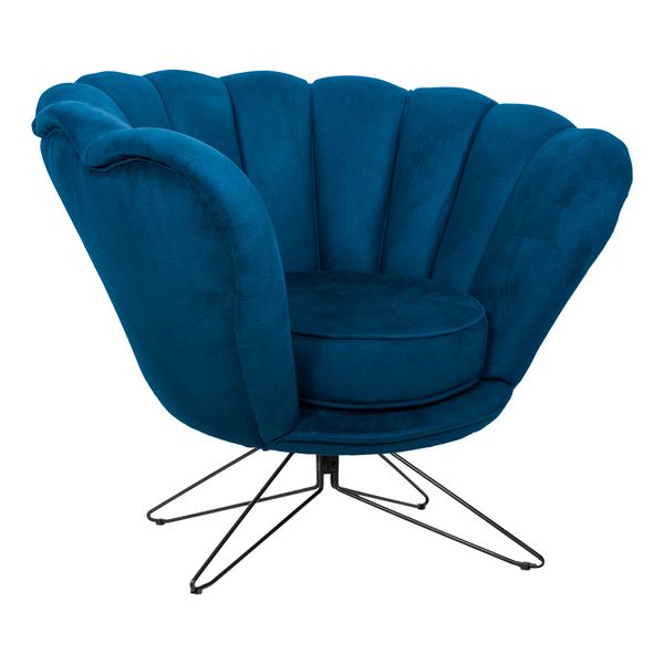 Poltrona Decorativa Crown Pés Borboleta Giratório Veludo Azul G15 - Gran Belo