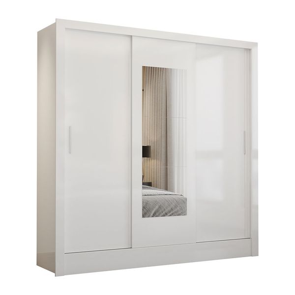 Guarda Roupa Casal Fortaleza 3 Portas Com Espelho Carioca Móveis Branco