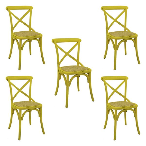 Kit 5 Cadeiras Decorativas Sala De Jantar Cozinha Danna Rattan Natural Amarela G56 - Gran Belo