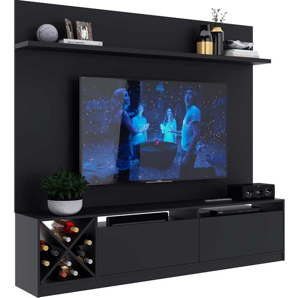 Painel Home De TV 50 Polegadas 2 Portas Em MDP 180cm Quiditá Preto