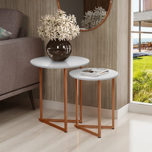Jogo de Mesa Lateral Canto Jade Sala Estar Pés Ferro Luxo